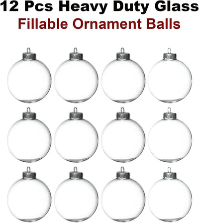 12Pcs Clear Glass Ball Ornaments 3.15 Inch for Crafts DIY, Large 80mm Fillable Ornaments, Clear Ball Ornaments for Christmas Tree Decoration by 4E's Novelty