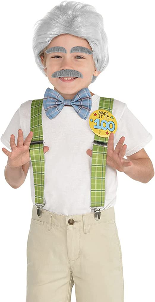 4E's Novelty Old Man Costume for Boys - Stick on Mustache, Eyebrows and Glasses - 100 Day of School Old Man Costume, Grandpa Costume Accessory Kit