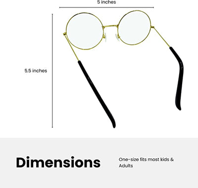 4E's Novelty Gold Round Fake Costume Glasses, Old Man Glasses, Grany Glasses, 100th Day of School Costume Dress Up Old Lady Glasses Accessories for Kids Girls & Boys
