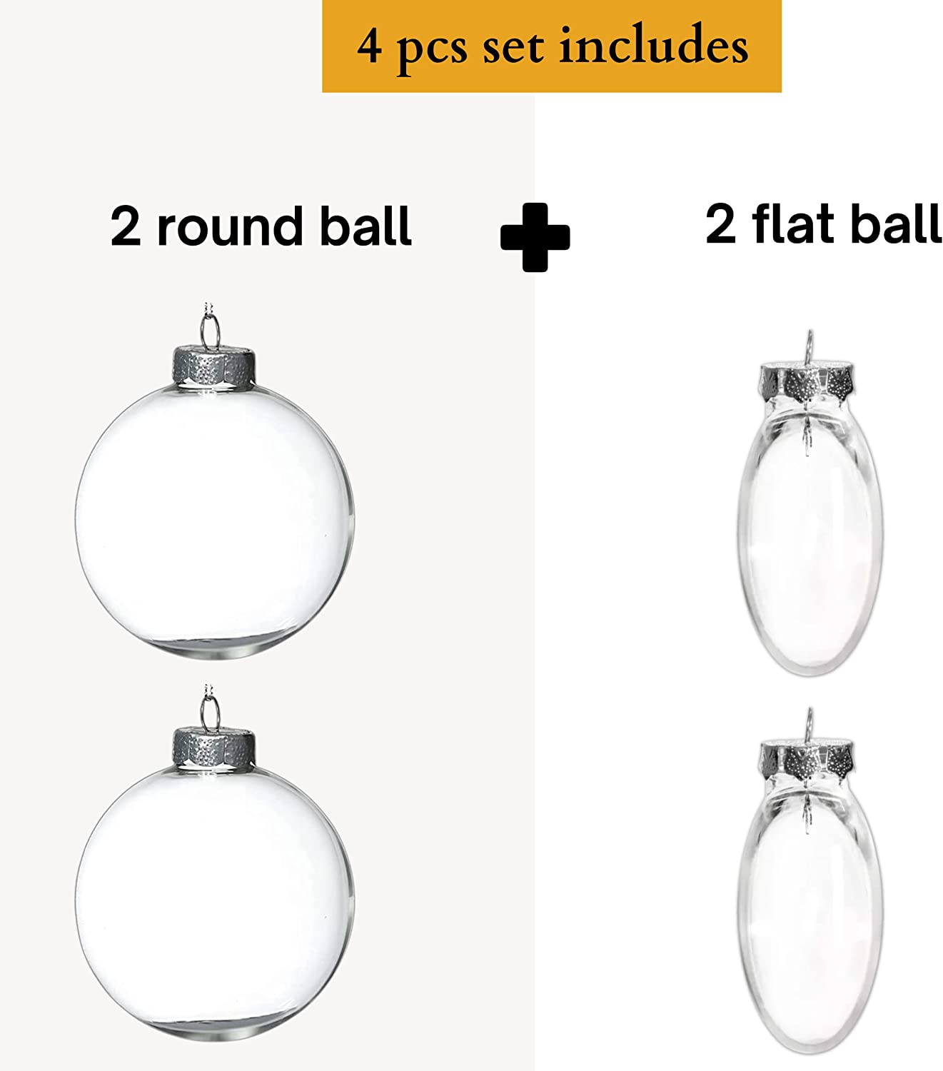 Glass Ball & Flat Ball Ornaments (4Pcs, 2 of Each) - 3.15 Inch 80mm Clear Ball Ornaments for Crafts Ornaments for Christmas Tree Decoration by 4E's Novelty
