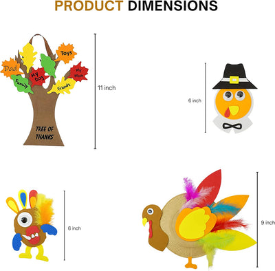 4E's Novelty Thanksgiving Craft for Kids (Makes 4) Includes - Thankful Tree, Turkey Plate Craft, Pilgrim Magnet, Turkey Monster - Foam Craft Dinner Activity for Toddlers, Kids, Adults