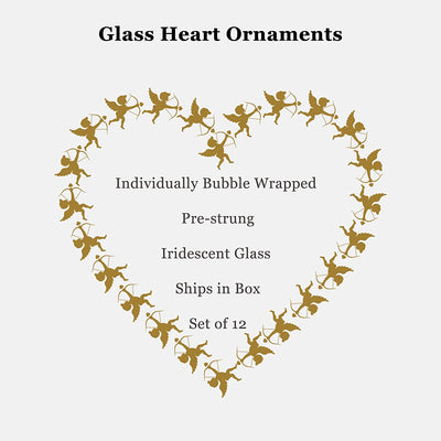 4E’s Novelty Clear Glass Heart Ornaments (Set of 12) Mini Spun Glass Christmas Ornaments for Christmas or Valentines Day Tree Decoration