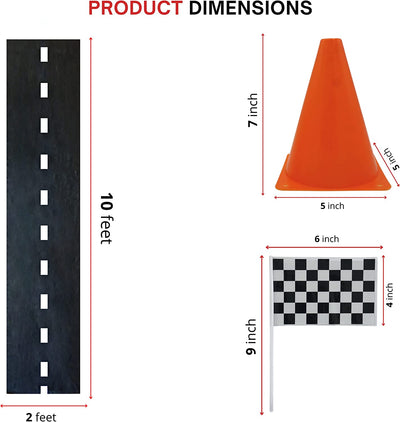 38 Pcs Set - 12 Traffic Cones With Hole on Top, 24 Checkered Flags, Racetrack Floor Runner - for For Race Car Birthday Party Supplies, Racing Theme Decorations for Kids by 4E's Novelty