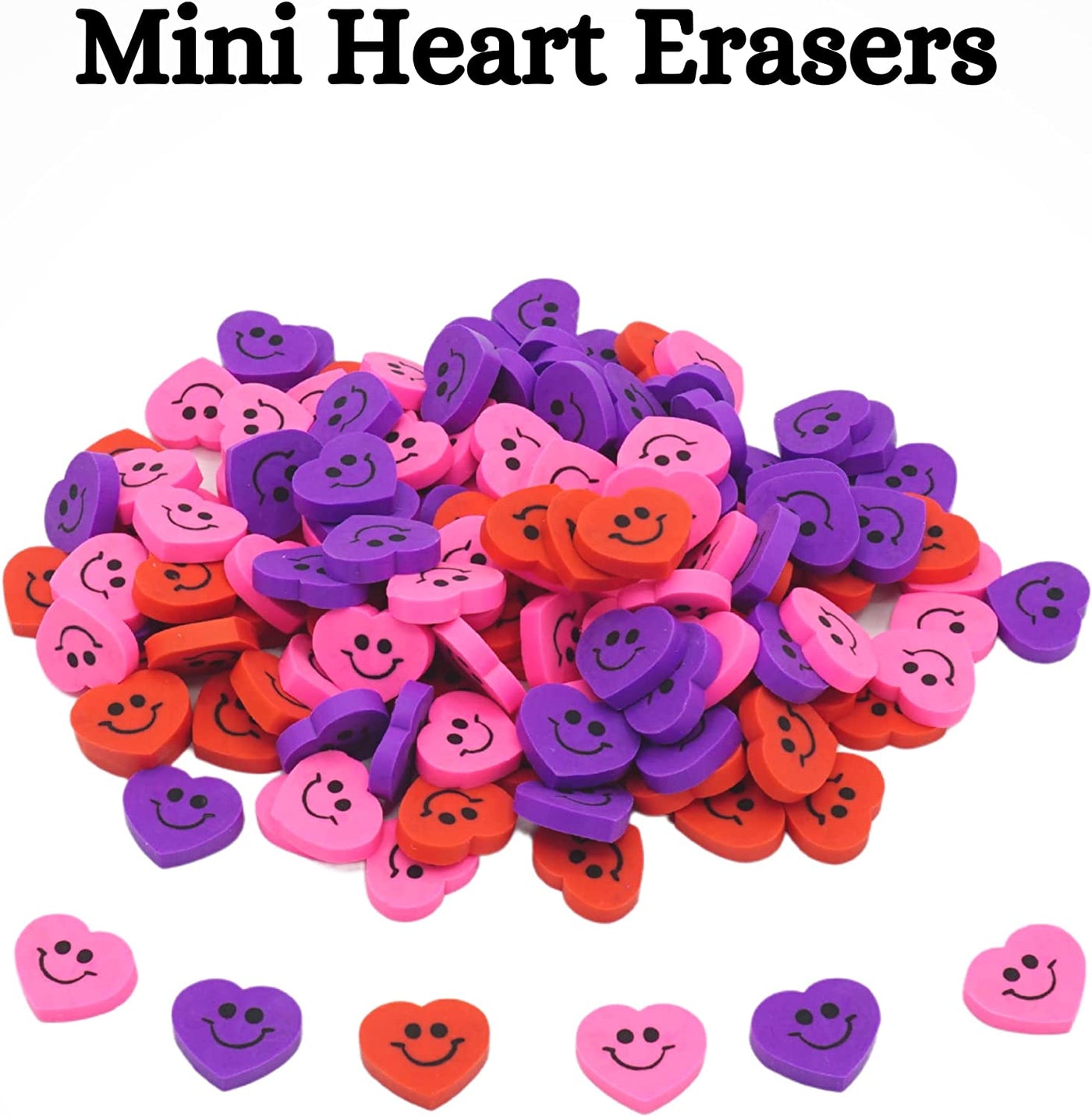 Mini Heart Erasers 144 Pack for Kids, Valentines Erasers in Bulk Stationary Gifts & Reward Prizes, Classroom Exchange Toys, Valentines Day Party Favors by 4E's Novelty
