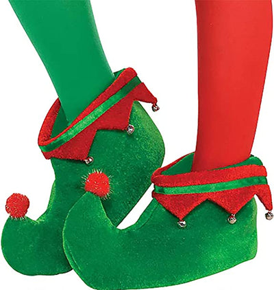 4E's Novelty Elf Shoes for Adults Men & Women, Plush Fabric Elf Slippers - Christmas Elf Costume Accessories. Party Costume Supplies Red, Green