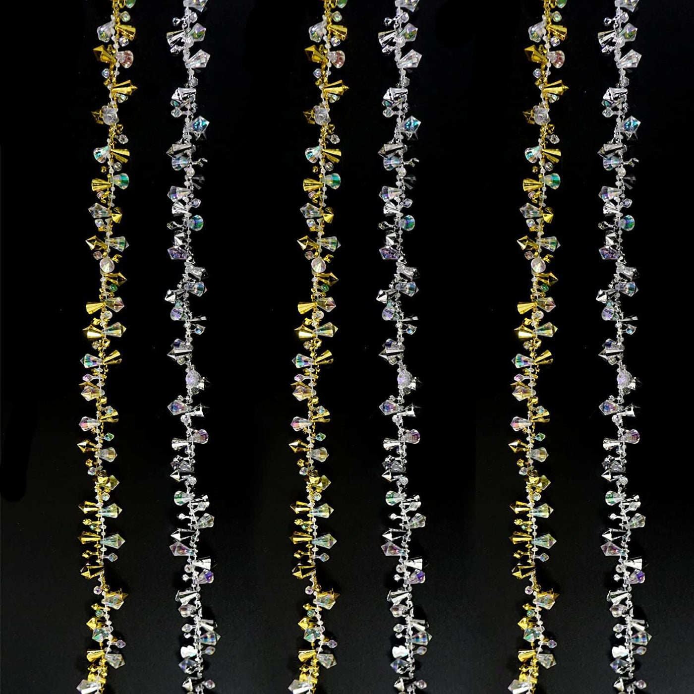 Crystal Beaded Christmas Tree Garland - Set of 4 Gold & Silver - 40 Ft Long, Each 10 ft Long, Acrylic Twist Bead String Garland Decorations by 4E's Novelty