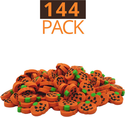 144 Pcs Halloween Pumpkin Erasers for Kids Bulk Mini, Halloween Party Favors for Kids, Halloween Treats Non Candy, Trick or Treats, Goody Bag Filler, Classroom Prize by 4E’s Novelty