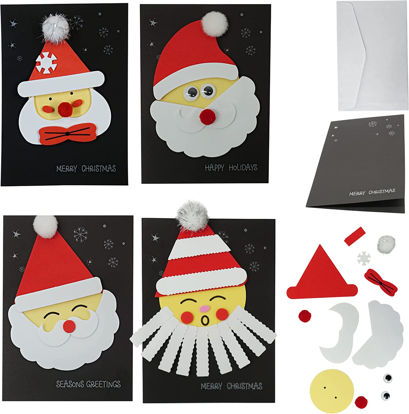 4E's Novelty DIY Christmas Card Making Kits (Makes 12) with Envelopes & All Supplies - for Kids & Adults Handmade Christmas Greeting Cards Craft, Christmas Crafts for Kids Ages 4-8, 8-12
