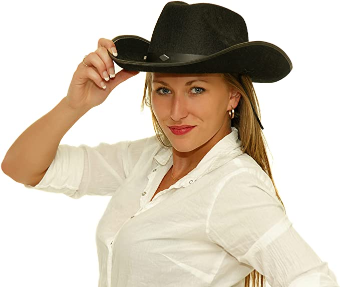 4E's Novelty Black Cowboy Hat for Men & Women - Felt Studded Black Cowgirl Hat for Women Western Themed Party, Cowboy Costume Accessory for Adults