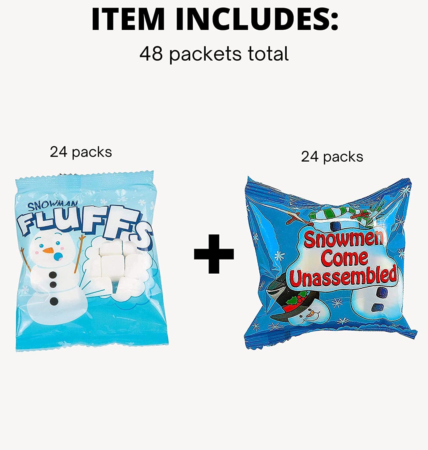 48 Packets Mini Marshmallow Packs for Hot Chocolate Bulk Individually Wrapped Christmas Snowman Mini Marshmallows for Hot Cocoa (24 Packs of Each Design) by 4E's Novelty