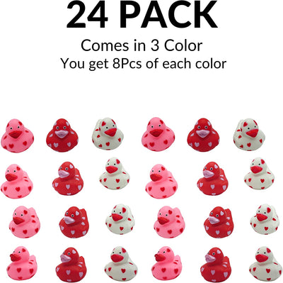 4E's Novelty Valentines Day Rubber Ducks (24 Pack) Heart Themed Duckies, Class Valentines Day Gifts for Kids Bulk, Valentines Day Party Favors Classroom Exchange Prizes for Kids Class
