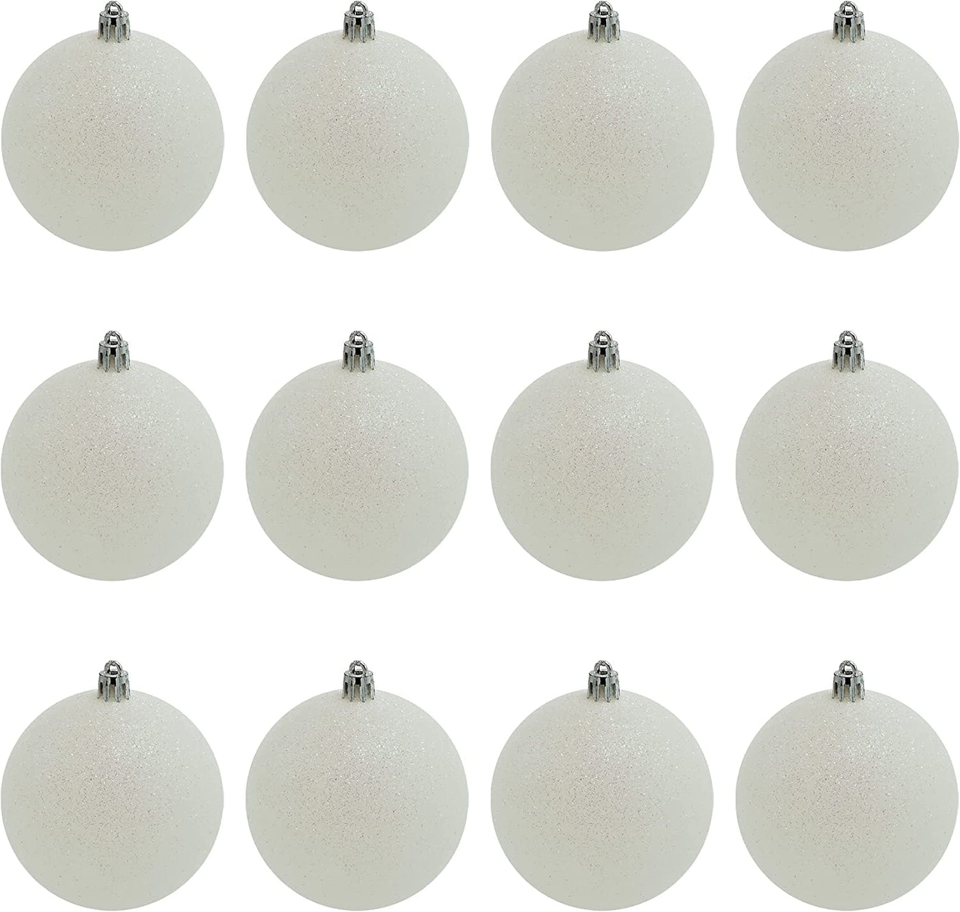 White Snowball Ornament (12 Pack) 3.15" Glitter Snow Ball Iridescent Christmas Ornaments for Christmas Tree Decoration, Shatterproof Plastic Set of 12, by 4E's Novelty