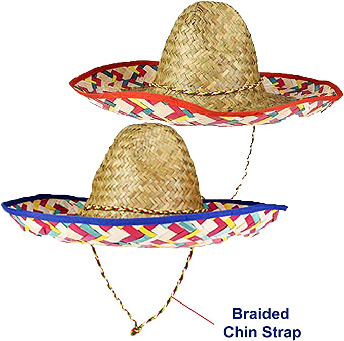 4E's Novelty 4 Sombrero Hats Adults [4 Pack] Bulk Sombrero Party Hats for Men Women, With Chinstrap - for Fiesta Cinco De Mayo Party, Mexican Hat