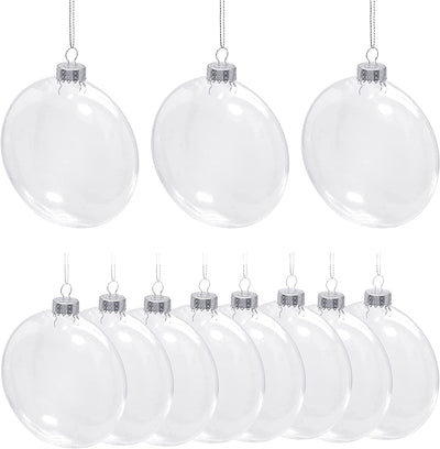 Flat Ball Clear Plastic Ornaments for Crafts Fillable - 12 Pack Bulk, 80mm 3.15" Transparent Shatterproof Fillable Christmas Ornaments for DIY Crafts by 4E's Novelty