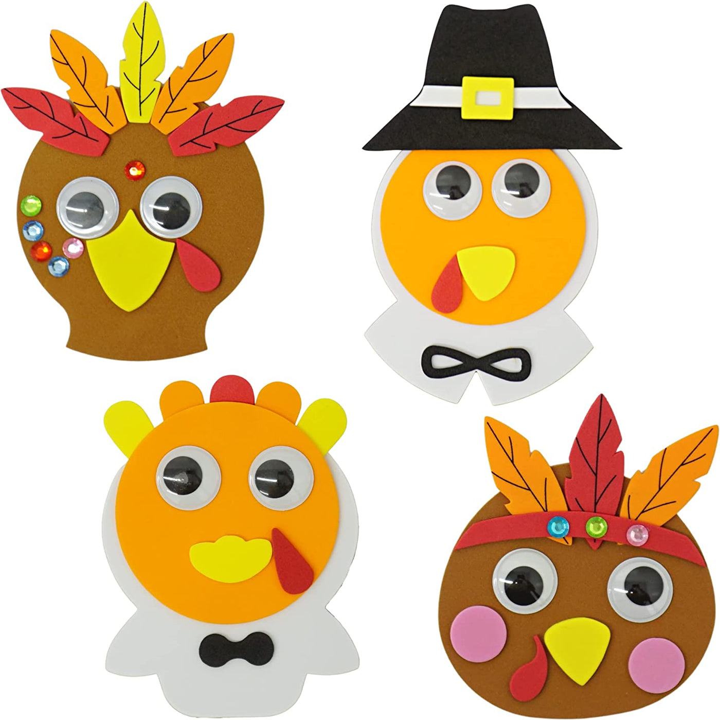4E's Novelty Thanksgiving Crafts for Kids (12 Pack) Pilgrim Turkey Foam Magnet Craft Kit Bulk Thanksgiving DIY Activity for Toddlers, Kids, Adults