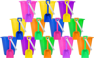 4E's Novelty 12 Sets 5.5" Sand Buckets and Shovels for Kids Bulk (12 Pack) Small Beach Bucket for Beach Summer Outdoor Sand Toys, Party Favors