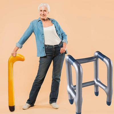 Inflatable Walker and Cane 2 Pcs Set - Old Man Costume Accessories for 100th Day of School Costume Prop for Kids & Adults, Retirement Over The Hill Gag Gift Old Age Party Decorations