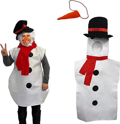 4E's Novelty Snowman Costume for Adults One-Piece for Snowman Dress Up Kit Accessories for Men & Women - Winter Frosty Costume Christmas Cosplay Party