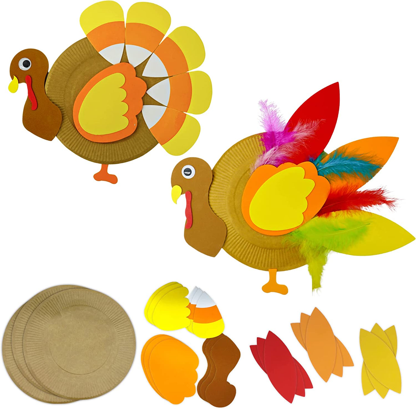 4E's Novelty Turkey Plate Craft for Kids (12 Pack) 2 Styles, Self Adhesive, Fall Thanksgiving Crafts for Kids & Toddlers Ages 4-8, 3-12 Fun Thanksgiving Activity & Dinner Game