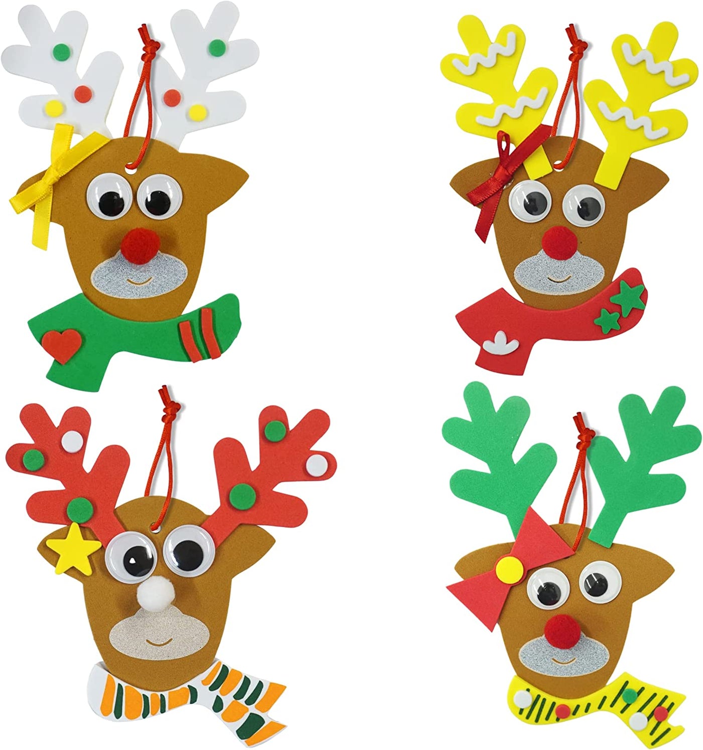 4E's Novelty Reindeer Christmas Ornament Craft for Kids (12 Pack) Updated Edition - Foam Bulk Arts and Crafts Kit for Kids Toddlers 2-4 4-8 DIY Craft Party Favor Activity Project