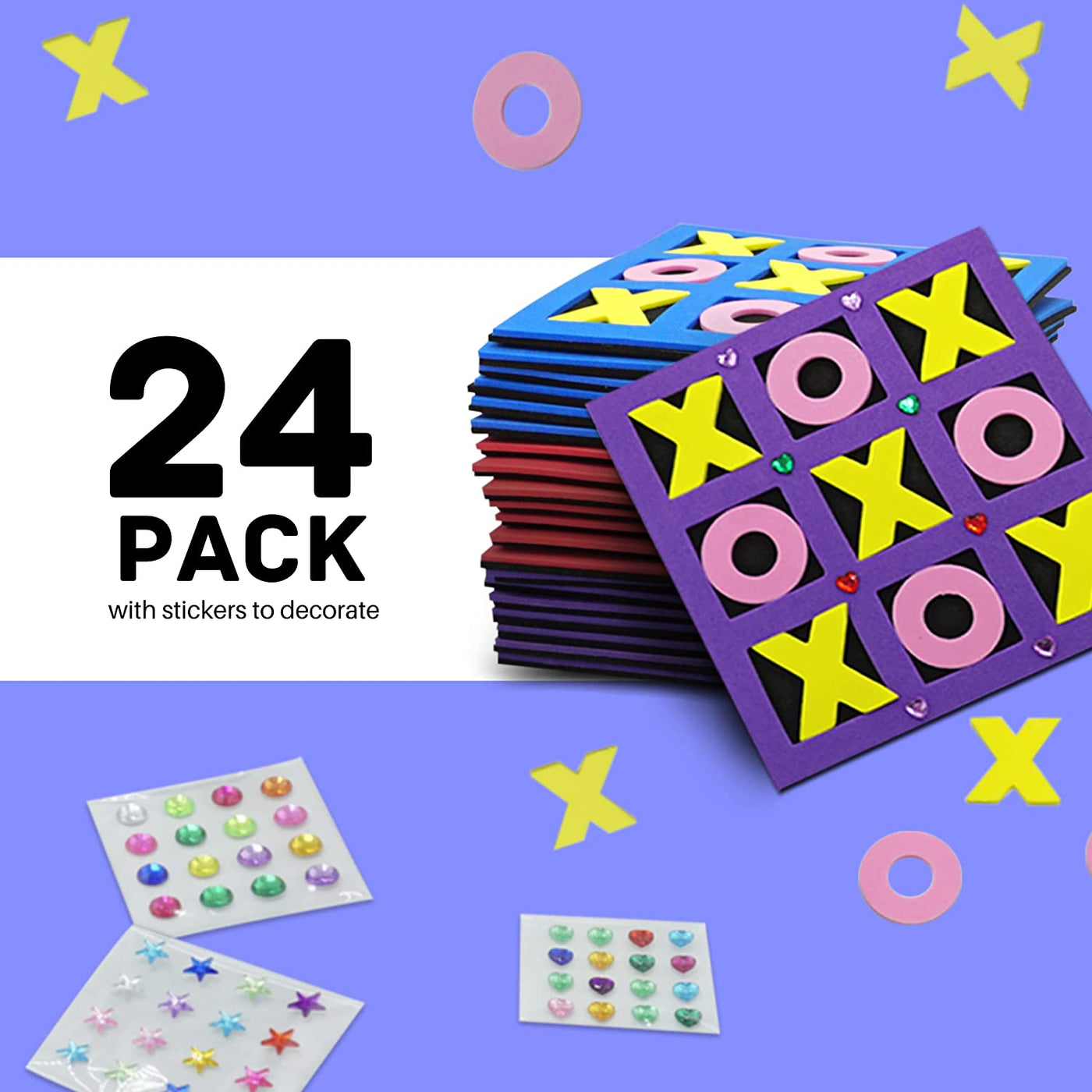 Foam Tic Tac Toe Game [24 Pack] for Kids Individually Wrapped Party Favors, Goody Bag Fillers, Classroom Valentines Day Gifts for Kids