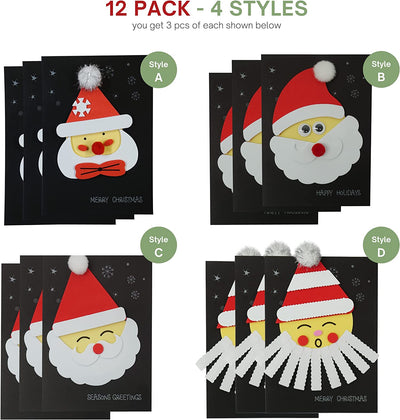 4E's Novelty DIY Christmas Card Making Kits (Makes 12) with Envelopes & All Supplies - for Kids & Adults Handmade Christmas Greeting Cards Craft, Christmas Crafts for Kids Ages 4-8, 8-12