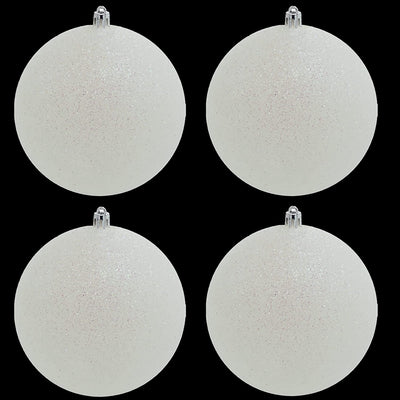 Large 4 Inch White Snowball Ornament (4 Pack) Snow Ball Sparkly Iridescent Christmas Ornament for Winter Theme Valentines Tree Decoration by 4E's Novelty