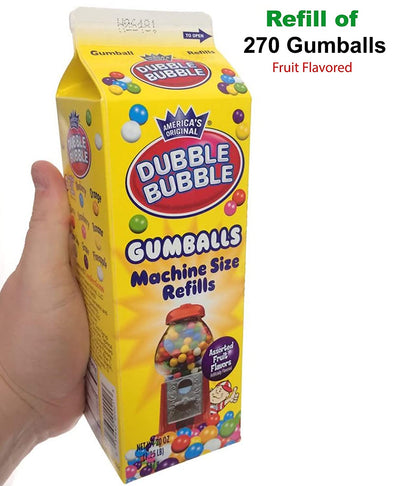 Classic Red Dubble Bubble Gumball Machine - with Refill Carton Dubble Bubble Gumballs (270 pc) Fruit Flavored. Coin Operated Gumball Machine Kids Toy Bank, Candy Dispenser