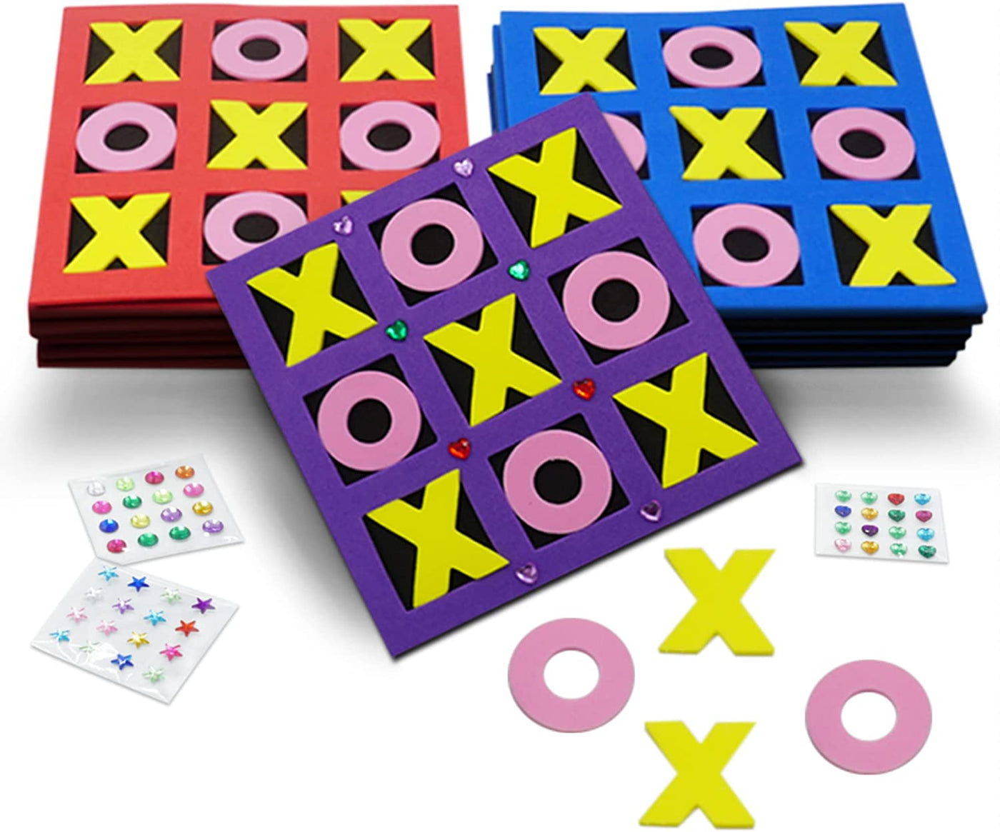 Foam Tic Tac Toe Game [24 Pack] for Kids Individually Wrapped Party Favors, Goody Bag Fillers, Classroom Valentines Day Gifts for Kids