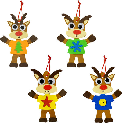 4E's Novelty Foam Christmas Reindeer Ornament Craft for Kids (12 Pack Bulk) Christmas Crafts for Kids Ages 4-8, 8-12 Toddlers DIY Ornament Craft Kit for Christmas Party Favors & Goodie Bag Fillers