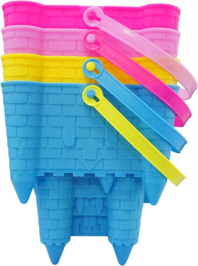 4E's Novelty (4 Sets) Castle Beach Buckets and Shovels, Large Size 7" - Sand Castle Building Kit, Sandcastle Molds Beach Toys for Kids 3-10, Outdoor Sand Toys for Toddlers