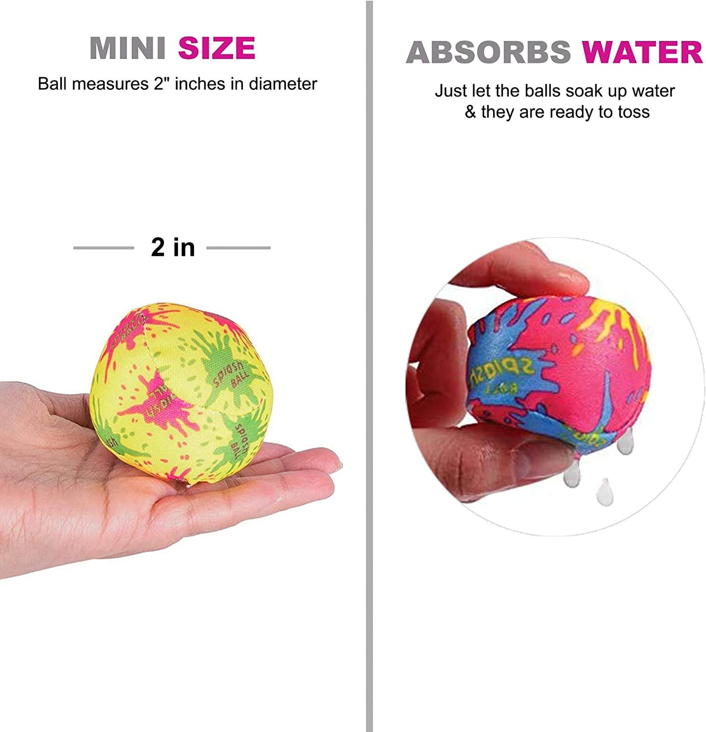 24 Pack - 2" Water Bomb Splash Balls - Mini Water Absorbent Ball - Kids Pool Toys, Outdoor Water Activities for Kids, Pool Beach Party Favors. Water Fight Games by 4E's Novelty