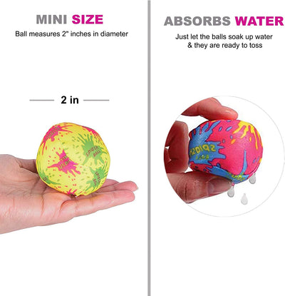 24 Pack - 2" Water Bomb Splash Balls - Mini Water Absorbent Ball - Kids Pool Toys, Outdoor Water Activities for Kids, Pool Beach Party Favors. Water Fight Games by 4E's Novelty