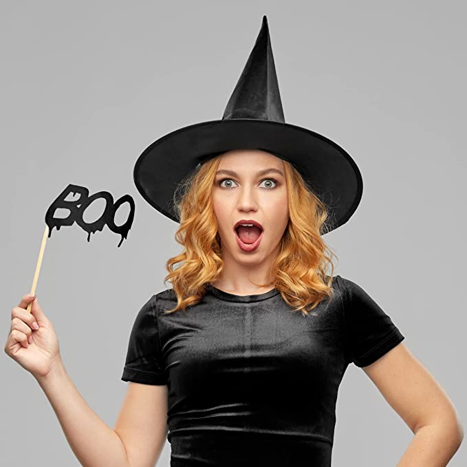 Black Witch Hat for Adult Women & Teen Girls - Witches Hat for Costume Accessories & Hanging Halloween Decorations, Wizard Costume Hat by 4E's Novelty