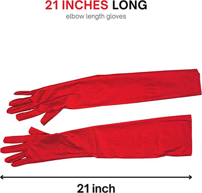 21" Elbow Length Satin Long Red Gloves for Women Cosplay, Opera Gloves, Costume Accessories by 4E's Novelty
