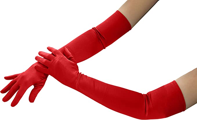 21" Elbow Length Satin Long Red Gloves for Women Cosplay, Opera Gloves, Costume Accessories by 4E's Novelty