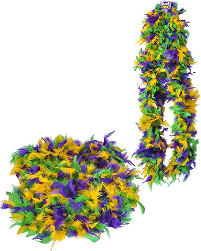 4E's Novelty 2 Pcs Mardi Gras Feather Boa 6 Ft / 72 Inch Long - Great Accessory for Mardi Gras Outfits for Women & Men, Mardi Gras Costumes for Party