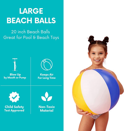 4E's Novelty Beach Balls [3 Pack] 20" Inflatable Beach Balls for Kids - Beach Toys for Kids & Toddlers, Pool Games, Pool Toy