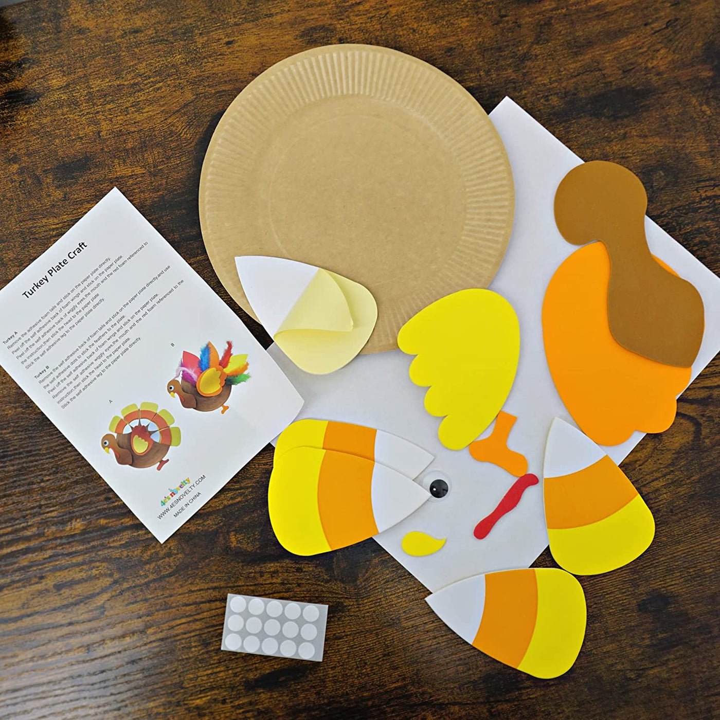 4E's Novelty Turkey Plate Craft for Kids (12 Pack) 2 Styles, Self Adhesive, Fall Thanksgiving Crafts for Kids & Toddlers Ages 4-8, 3-12 Fun Thanksgiving Activity & Dinner Game