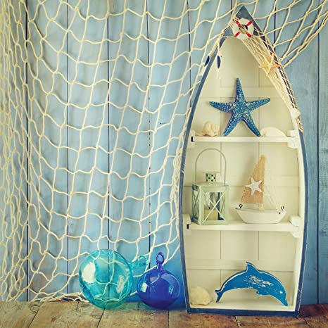 4E's Novelty Fish Net Decorative [3 Pack] Natural Cotton Fishnet Decor - Each 14 ft x 4 ft. for Mermaid Party Decorations, Pirate Decorations, Nautical Beach Table Cover