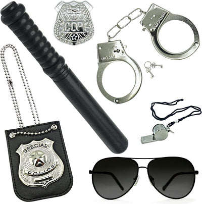 6 Pcs Set Police Accessories for Kids - Police Baton, Badge, Handcuffs, Whistle, Sunglasses, Cop Badge, Police Gear for Pretend Play, Dress Up, Christmas Gift & Stocking Stuffer by 4E's Novelty