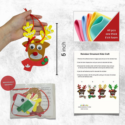 4E's Novelty Reindeer Christmas Ornament Craft for Kids (12 Pack) Updated Edition - Foam Bulk Arts and Crafts Kit for Kids Toddlers 2-4 4-8 DIY Craft Party Favor Activity Project