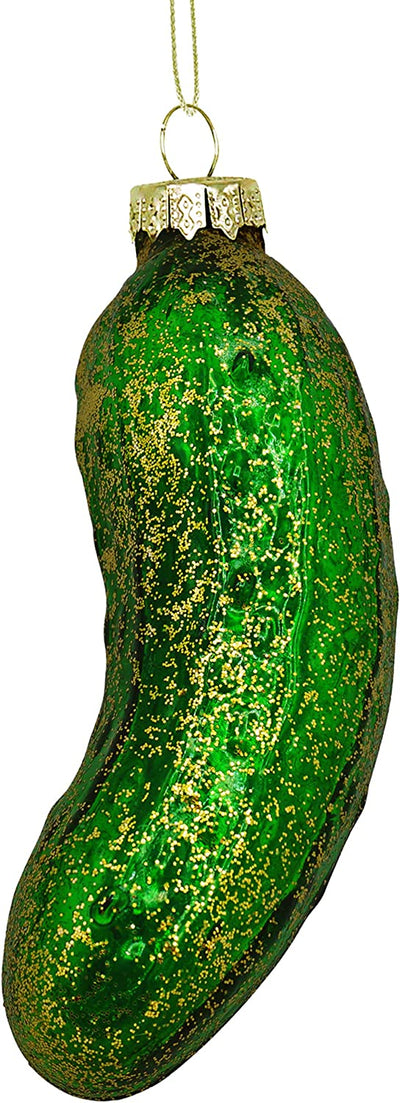 Blown Glass Pickle Ornament for Christmas Tree (1 Piece) Christmas Pickle Ornament Shatterproof Sparkly 4” Traditional German Christmas Decoration by 4E's Novelty