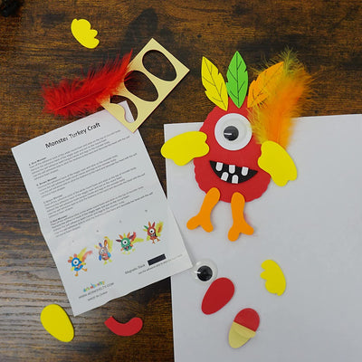 4E's Novelty Monster Turkey Crafts for Kids (12 Pack) Bulk Foam Magnet Craft Kit, Thanksgiving Crafts for Kids 4-8, 3-12, Thanksgiving Activities for Kids