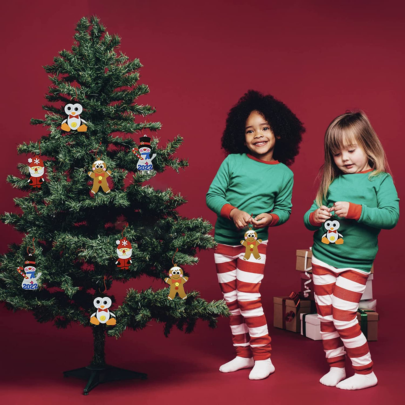 4E's Novelty Foam Christmas Character Ornament Crafts for Kids (12 Pack) Santa, Gingerbread Man, Snowman, & Penguin Christmas Crafts for Kids Toddlers 4-8, 3-12 DIY Ornament Craft Kit Bulk