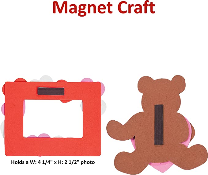 Valentines Craft for Kids (4 Pcs Set) Bear Magnet & Heart Picture Frame Foam Valentines Day Crafts Fun Activity by 4E's Novelty