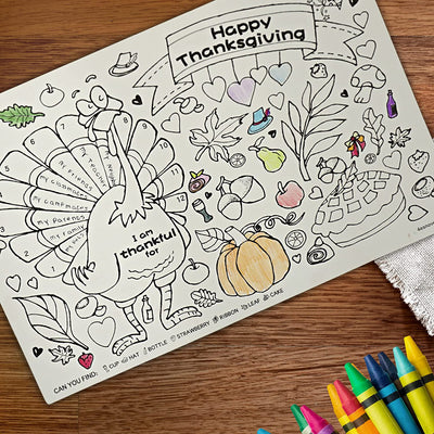 4E's Novelty Thanksgiving Placemat Activity Kids Coloring Placemats for Kids & Adults, 11x17 Paper Disposable Placemats Crafts Bulk, 12 Pack, Thankful Activities for Family Dinner Table