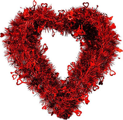 14" Valentines Wreath for Front Door, Tinsel Heart Wreath for Indoor Outdoor Decorations, Valentines Day Heart Shaped Wreath Sign Wall Hanging Decor by 4E's Novelty
