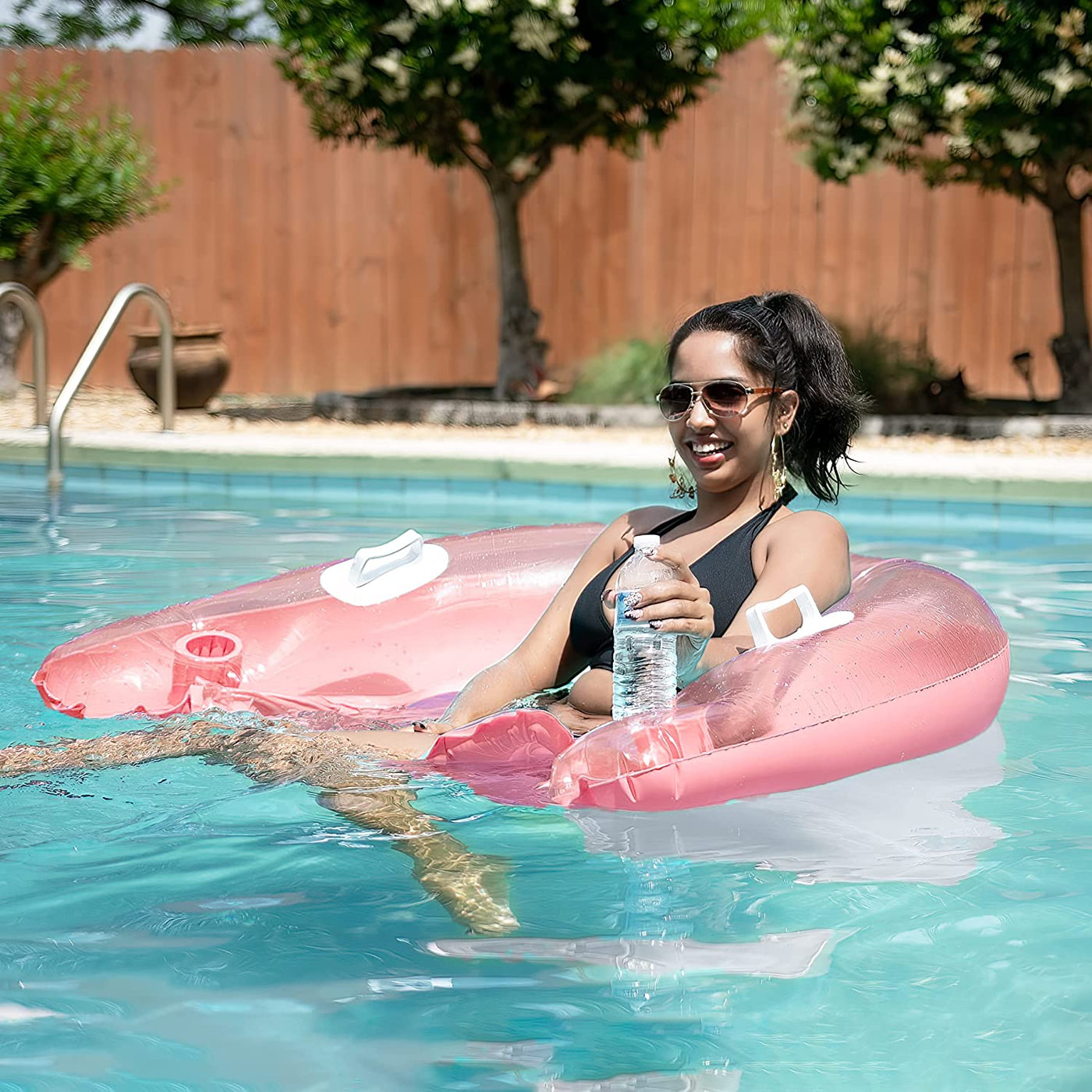 Inflatable Pool Chair (2 Pack) Pool Floats Adult Size with Drink Holder - Lounger for Pool or Lake by 4E's Novelty