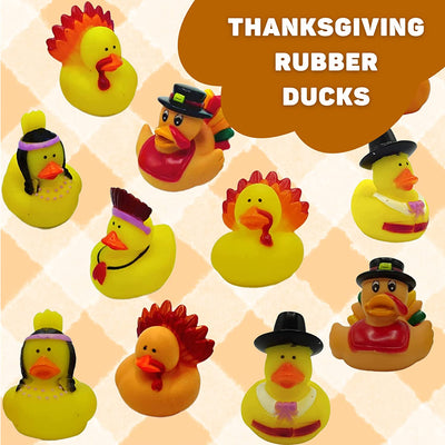 Thanksgiving Rubber Duckies (12 Pack) Thanksgiving Themed Rubber Ducks Turkey & Pilgrim Ducks, Thanksgiving Party Favors Supplies for Kids, Table Centerpiece Vinyl 2.5" - for Kids Bath Toys, Jeep Ducking by 4E's Novelty